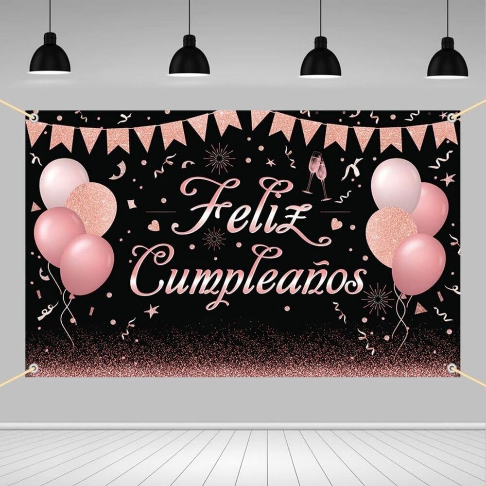 Feliz Cumpleaños - Photography Background Rose Gold Glitter Banner 70.8" x 43.3"